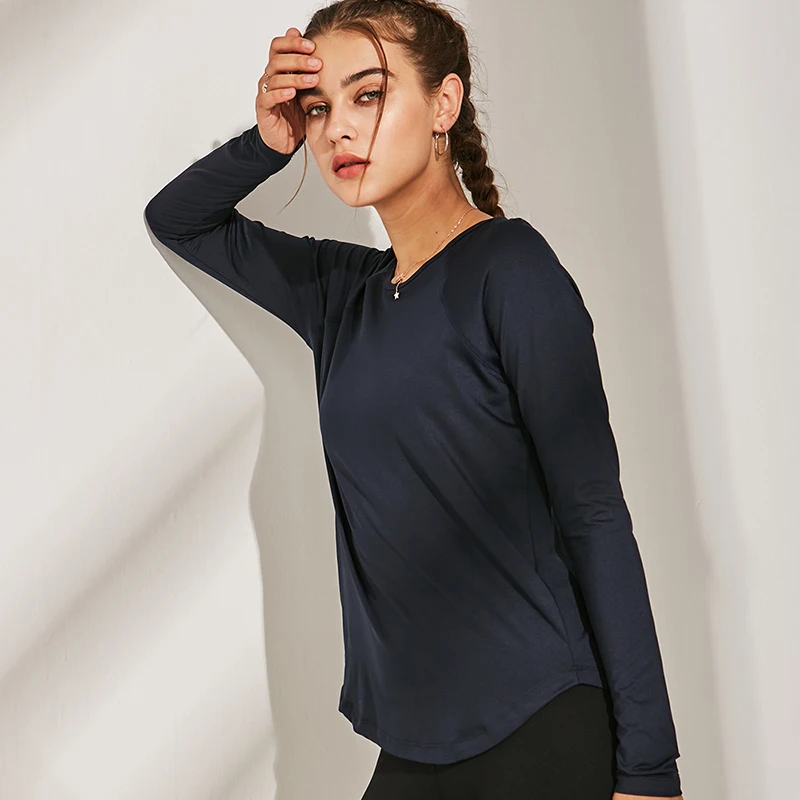 

Women's Workout Yoga Long Sleeve T-Shirts With Thumb Holes Polyester Quick-dry Athletic Running Shirts Slim Fitness Sport Top
