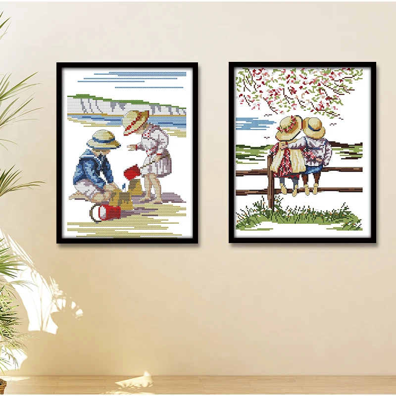 Набор для вышивки крестиком картина мальчиков и девочек украшение на стену