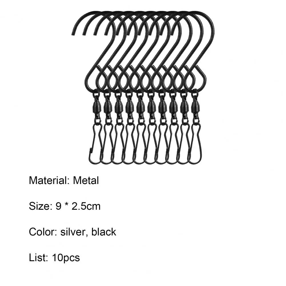 

10Pcs Swivel Hooks Sturdy 360-degree Rotating Metal Easy Operation S-shaped Hanging Clips for Home