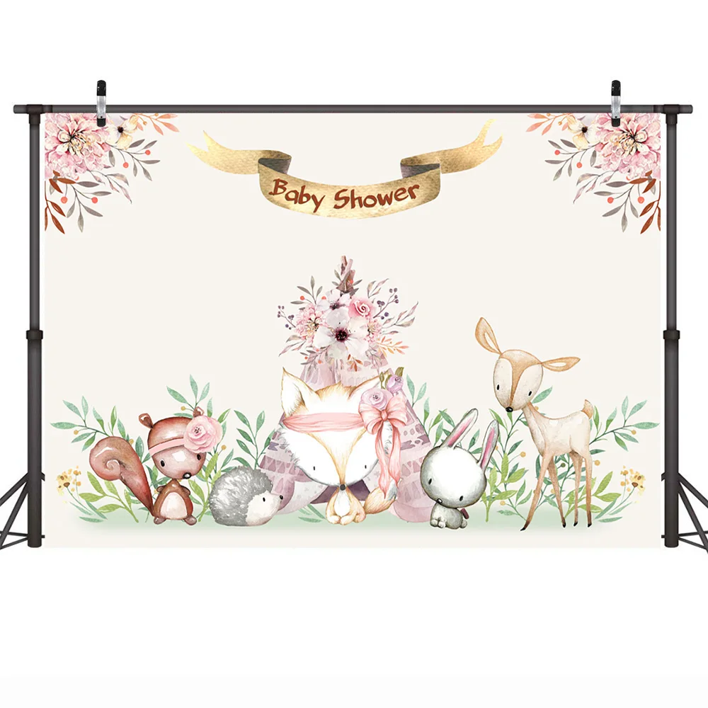 Лесной Baby Shower фон для фотосъемки акварельный Животные с изображением Богемия