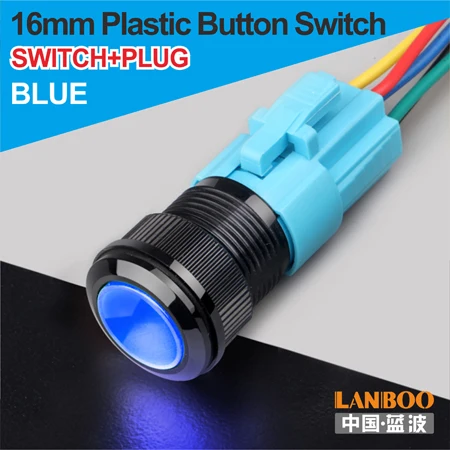 B LED Button Plug LANBOO 16 мм ON OFF мгновенная пластиковая кнопка переключатель с светодиодный 24V220V - Цвет: B LED Button Plug