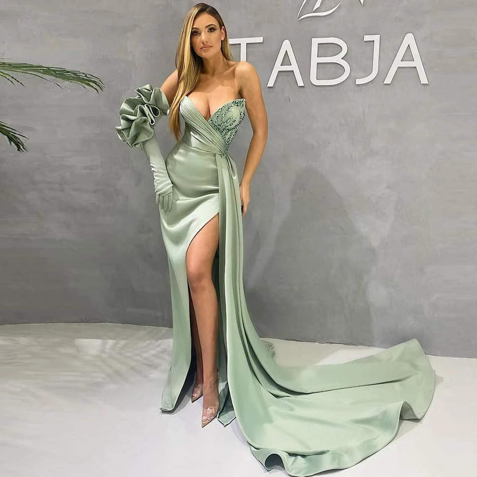 

Elegant Mermaid Evening Dresses Strapless One Shoulder High Slit Plus Size Women Long Formal Party Prom Gowns Custom Made