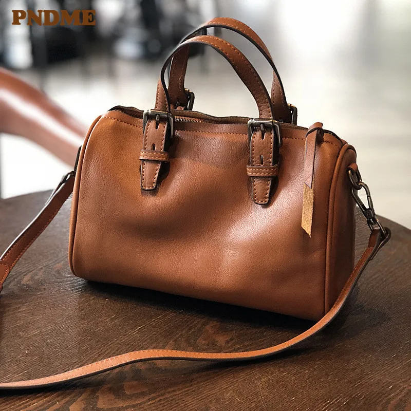 PNDME fashion vintage luxury genuine leather ladies handbag casual outdoor party shoulder crossbody bags weekend bag for women