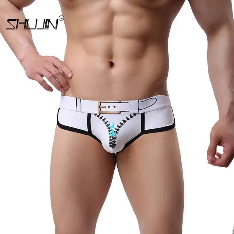 

Men's Cotton Briefs Print Triangle U Umbrella Cotton Panties Zipper Pattern Briefs Low-rise breathable Underwears