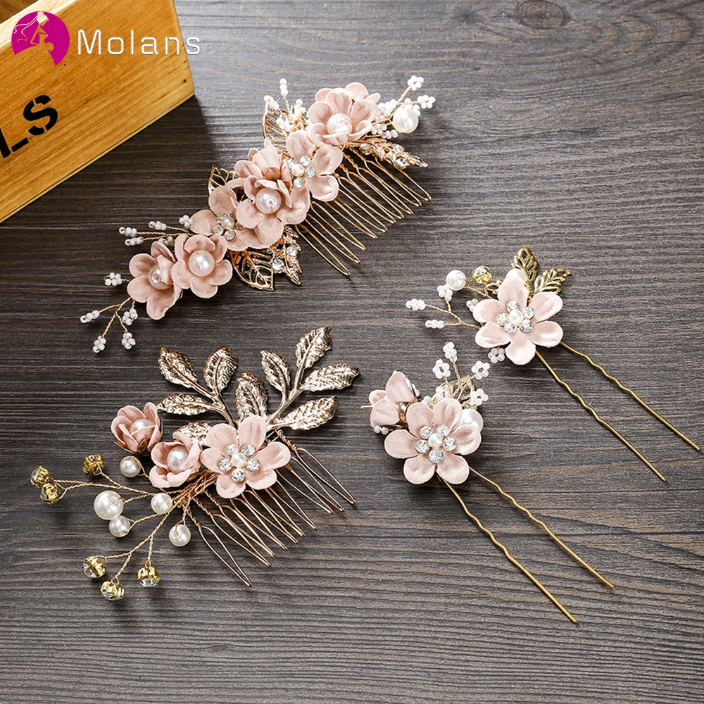 MOLANS Luxury Hairpin For Women Hair Combs Headdress Prom Bridal Wedding Crown Elegant Hair Accessories Gold Leaves Headwear 1PC