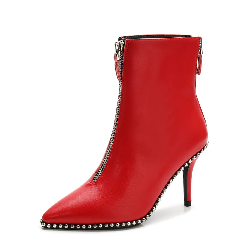 

Women Pointed short boots women's slim heels 2020 new autumn winter high heel boots with metal zipper in the middle tube Martin