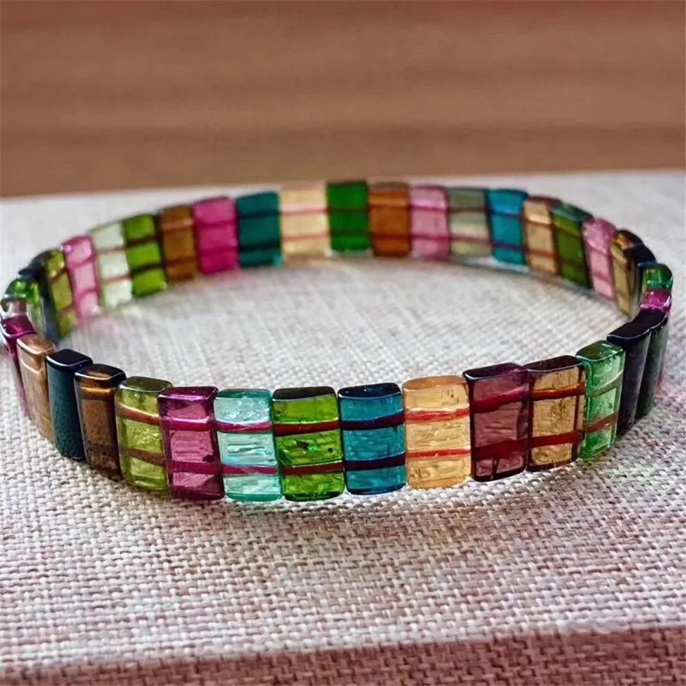 

Top Natural Rainbow Clear Tourmaline Quartz Bracelet For Woman Man Brazil Crystal 9x6mm Rectangle Beads Bangle Jewelry AAAAAA