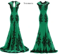 emerald green chiffon sleeveless arabic style mermaid black lace applique evening prom gown 2018 mother of the bride dresses