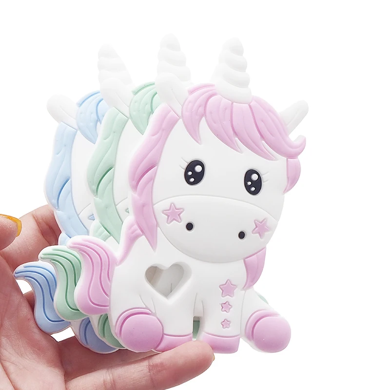 Chenkai-mordedor de unicornio de silicona para beb&eacute;, mordedor de Animal bonito para beb&eacute;, cadena de mordedor de lactancia, COLLAR COLGANTE, juguete, 5 uds.-2