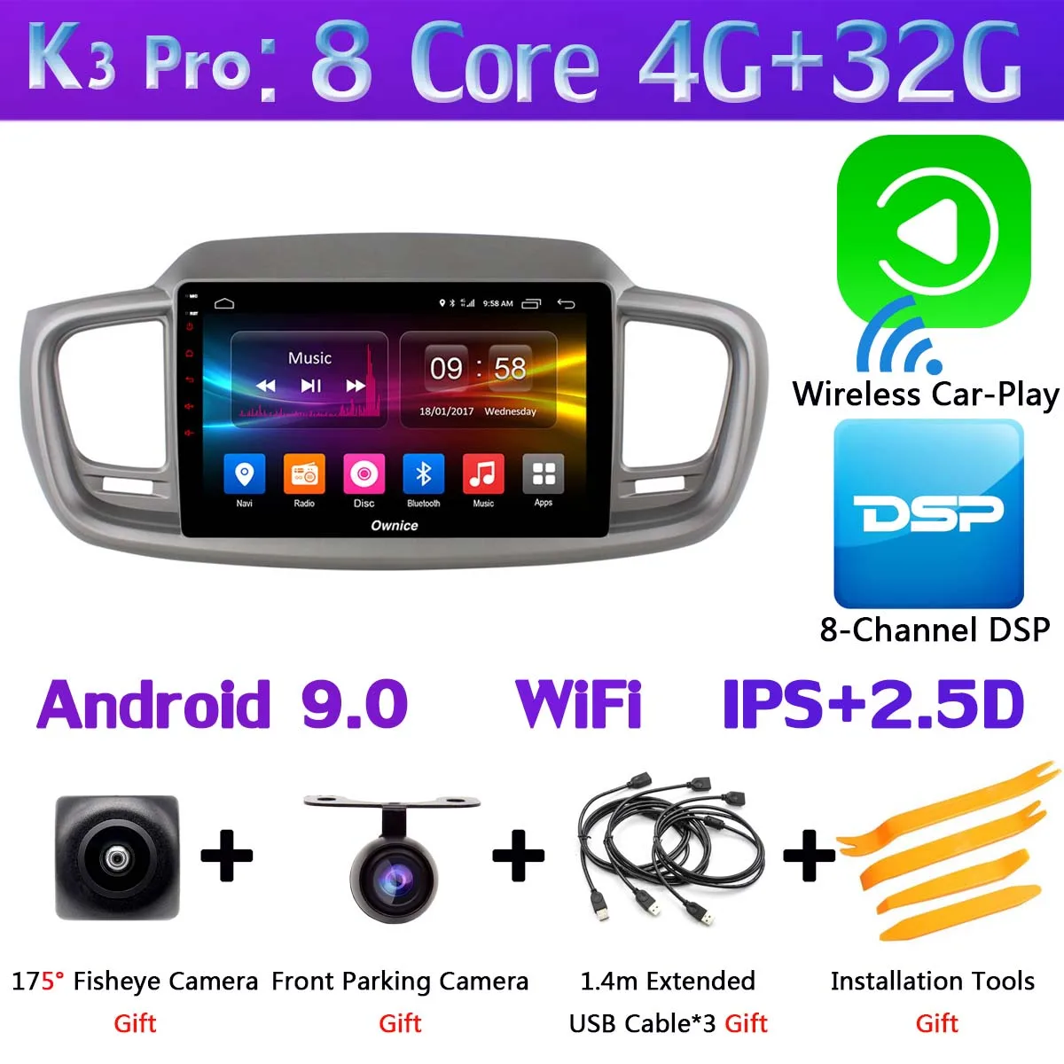 K3 Pro CarPlay 360 ° панорамная камера 4G WiFi Android 9,0 8Core 4+ 64G Автомобильный мультимедийный плеер gps Радио SPDIF DSP CarPlay для Kia Sorento - Цвет: K3 Pro CarPlay