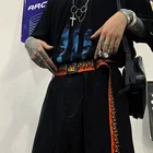 Ремень холщовый в стиле панкхип-хоп для мужчин и женщин, длинный пояс с принтом пламени и D-пряжкой, Модный молодежный пояс для джинсов и брюк в стиле Харадзюку