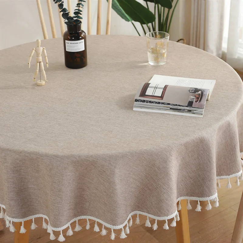 

Nordic Solid Color Waterproof Tablecloth With Lace Cotton Linen Thick Rectangular Wedding Dining Table Cover Tea Table Cloth