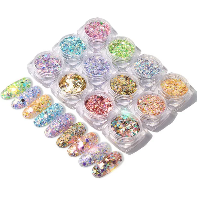 

12 Colors Flakes Glitter Aluminum Foil Sequins Chrome Powder Nails Irregular Sticker Paillettes Art Manicure Decor Accessories