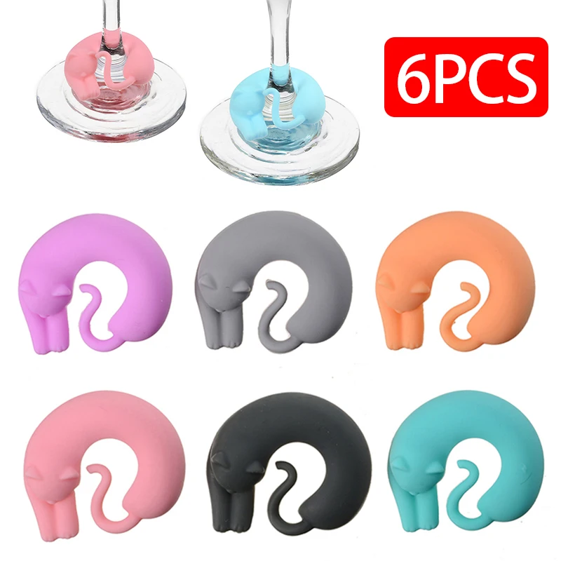 6 шт. силиконовые милый кот вина Стекло тег Творческий животных пить стакан с