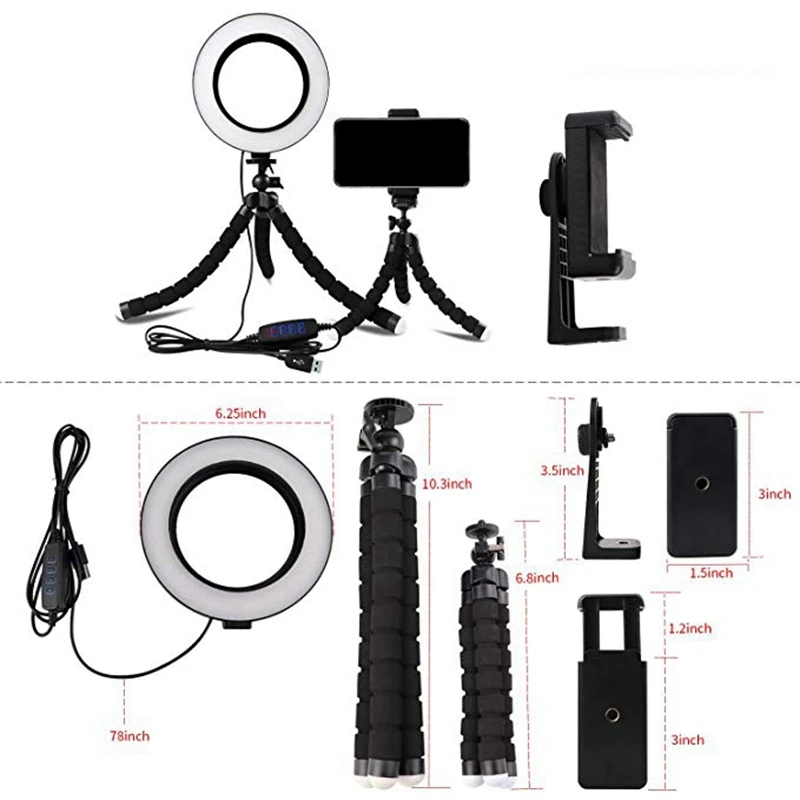 Светодиодный кольцевой светильник с осьминогом Портативный Гибкий штатив