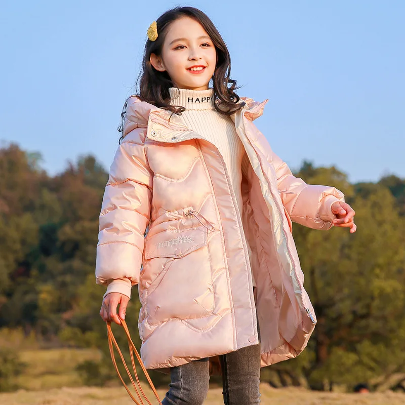 

Winter Jackets for Girls 8 10 years Cotton-padded Warm Long Coat Pink Black Kids Winter Clothes