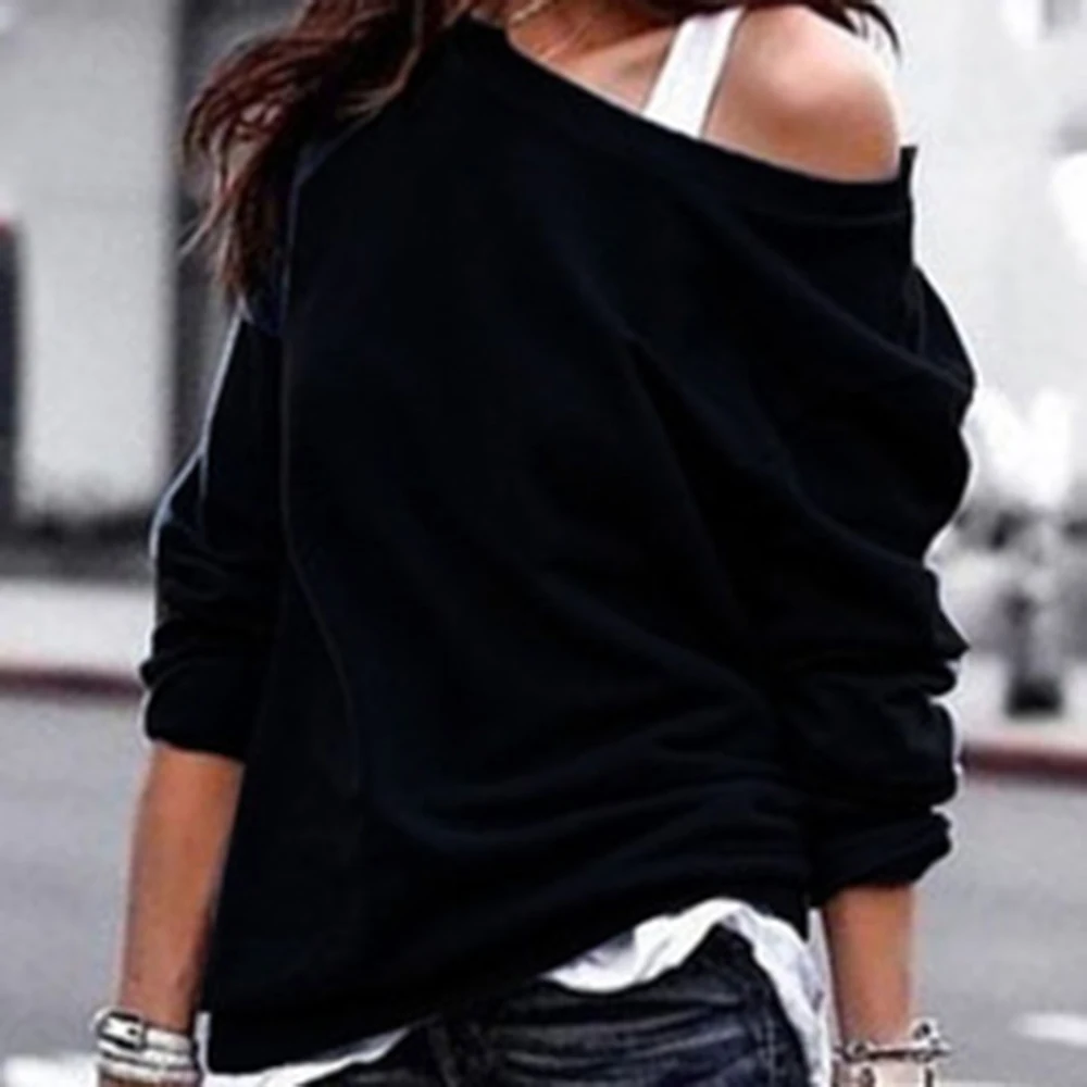 Модные футболки с длинным рукавом вырезом лодочкой топы открытыми плечами