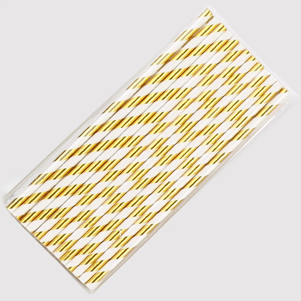 Gold Stripe 25 шт питьевой бумаги соломинки Беби-Шауэр Свадьба День рождения соломы подарок на Рождество Хэллоуин вечерние мероприятия поставки - Цвет: Gold Stripe