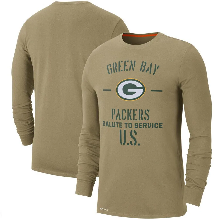 

Green Bay Men Round Neck Shirt Packers Salute to Service Sideline Legend Performance Long Sleeve T-Shirt Olive