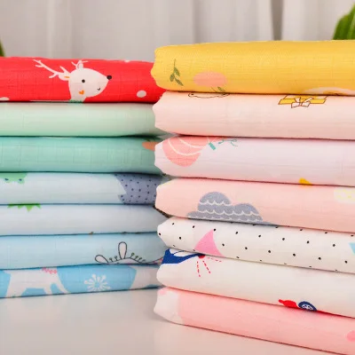 Рождественская детская одежда хлопковая двухслойная газовая ткань с принтом