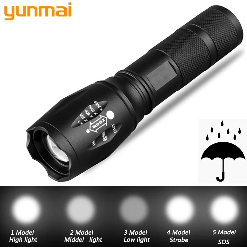 

Ultra-bright Waterproof T6/L2/V6 LED Flashlight Combination Selection Zoom 5 Modes Tactical Flashlight 18650 Battery For Hunting