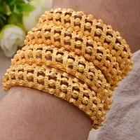 24k 4pcslot dubai ethiopian gold color bangles for women girls party jewelry wedding pattern banglesbracelet gifts