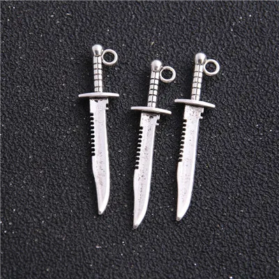 Antique Silver 12 шт. 10*43 мм два цвета модные подвески для ножей винтажные металлические цинковые сплава Оружие подвеска «меч» подвески - Окраска металла: Antique Silver