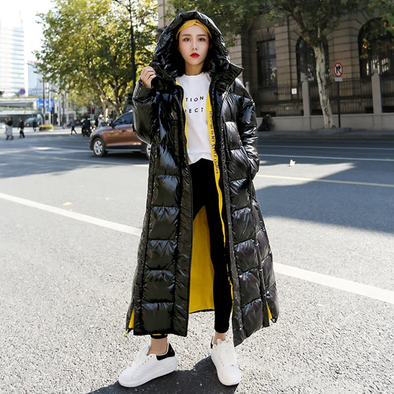 Модная черная глянцевая хлопковая стеганая куртка для женщин 2020 зимняя пуховая с