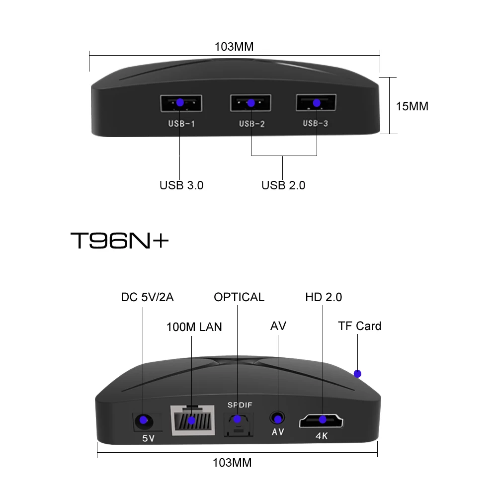 T96N + Smart Android 7 1 ТВ приставка 4 ГБ/32 ГБ RK3328 Четырехъядерный 4K USB3.0 DLNA Miracast AirPlay двойной
