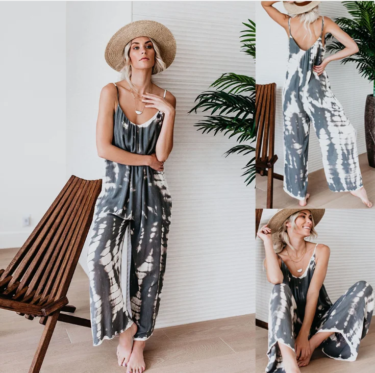 

Hot 2021 summer new fashion leisure beach holiday loose sexy women's suspender sexy wide leg Jumpsuit