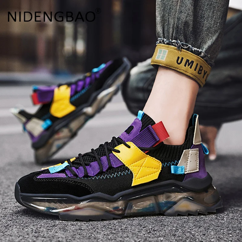 

Sneakers Men Shoes 2021 Fashion Flying Fabric Breathable Casual Dad Shoes Lace Up Colorful Lightweight Popcorn Chunky Sneakers