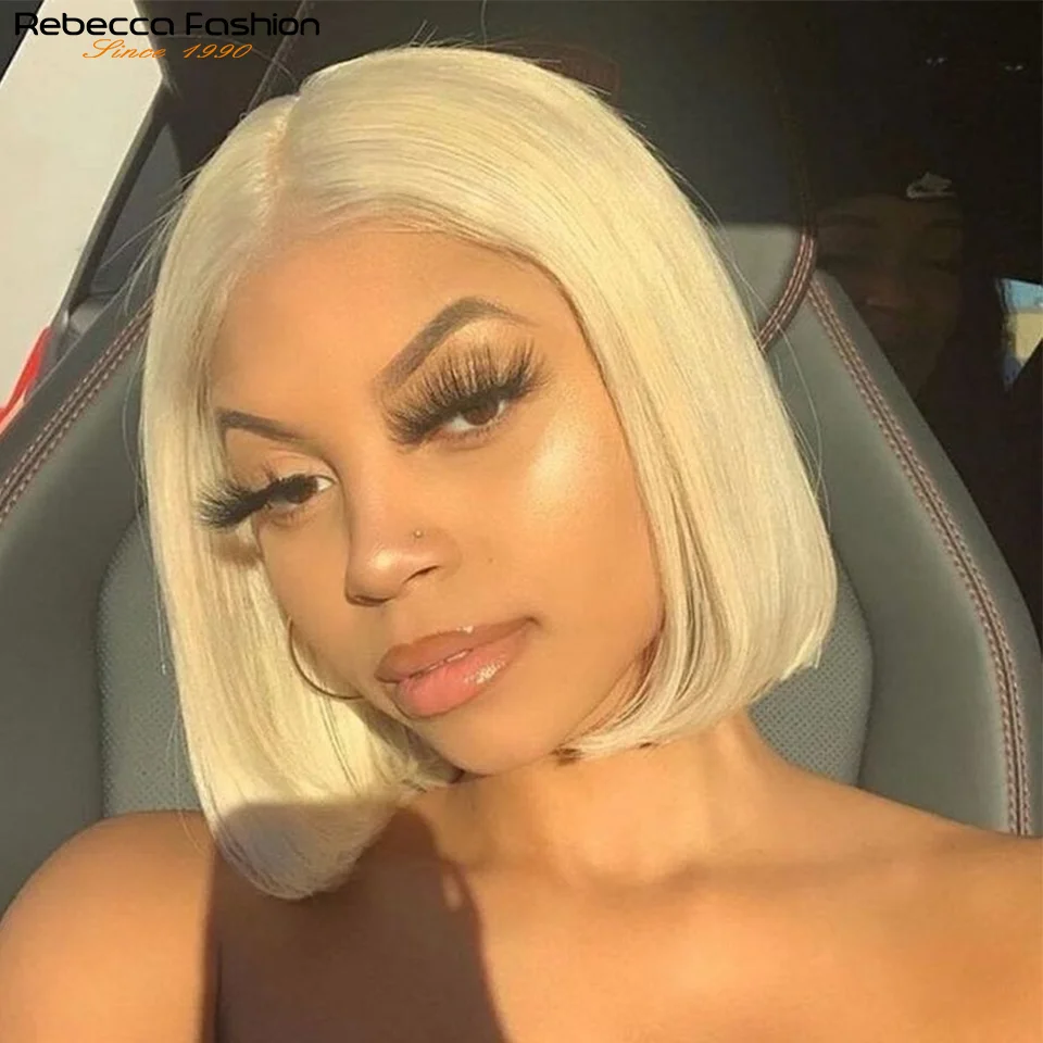 Rebecca Bob Lace Part Wigs Short Bob Wig Lace Front Wig 13x1x4 Straight Bob Wig Pre Plucked Bleached Knots Wigs Remy Short Wig