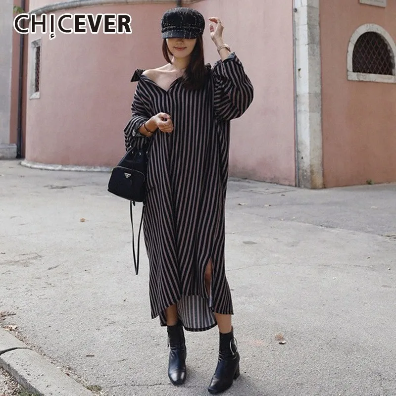 CHICEVER Весенняя Повседневная полосатая женская рубашка с отворотом и длинным
