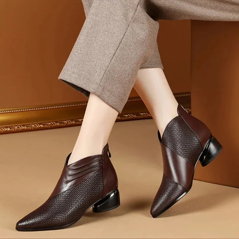 

Dress boots ankle leather womens shoes 2021 fashion ladies pointed low heels female office boots