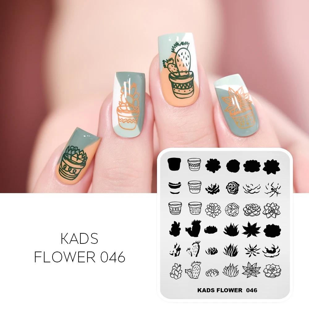 

KADS цветок 046 дизайн ногтей штамп штамповка шаблон суккулентные растения узор из нержавеющей стали для маникюра Трафарет Инструмент для ног...