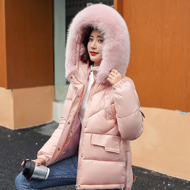 Женская модная однотонная короткая зимняя куртка парка с капюшоном теплая