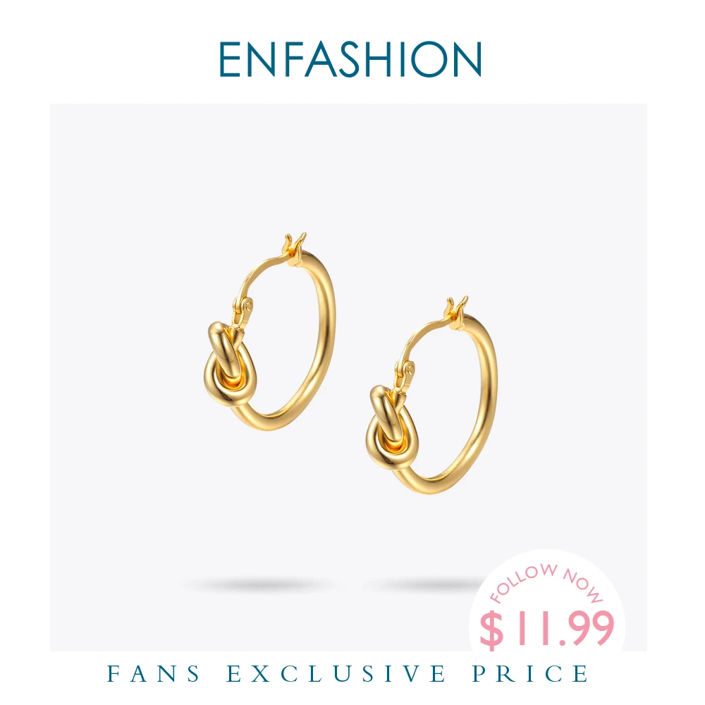 Оптовая продажа классические серьги кольца Enfashion с узлом золотого цвета круглые