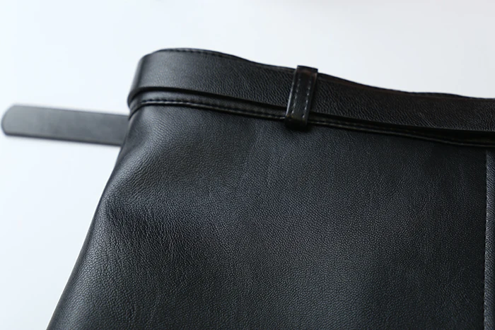 

Include Belt Winter A-Line PU Leather Skirt For Women High Waist Office Wear Skirts Plus Size Female Skirt with Belt