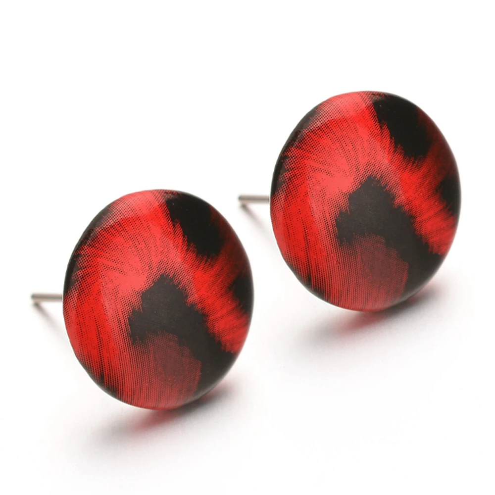 Круглые серьги-гвоздики с эпоксидной смолой для женщин Модные леопардовые