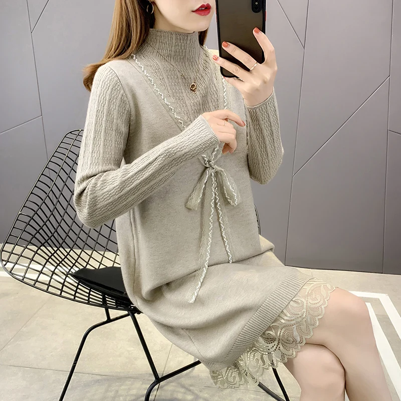 

Однотонное платье-пуловер средней длины на шнуровке с отделкой комнаты 190101, в стиле ряда 6, № 2], со шнуровкой [1210] 62