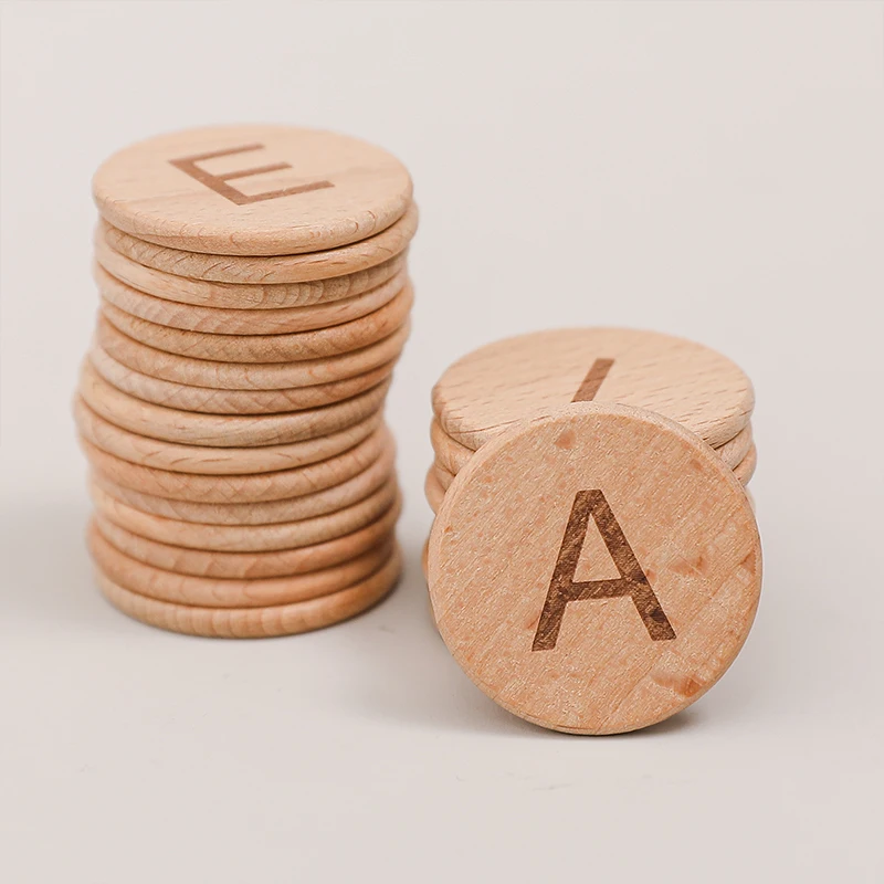 

26 pcs/lot Wooden Letter Scrabble Letters Blocks Alphabet Round Shape English Alphabet DIY Crafts for Baby Name Puzzle Toys
