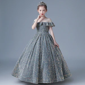 Luxury Sequin Shiny Dress Girls Long Party Gowns Children for 3 5 7 12 Year Flower Kids Wedding Brid in USA (United States)