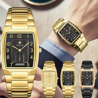 wwoor square mens watchestop brand luxury gold stainless steel watch waterproof clock box quartz wristwatch relogio masculino