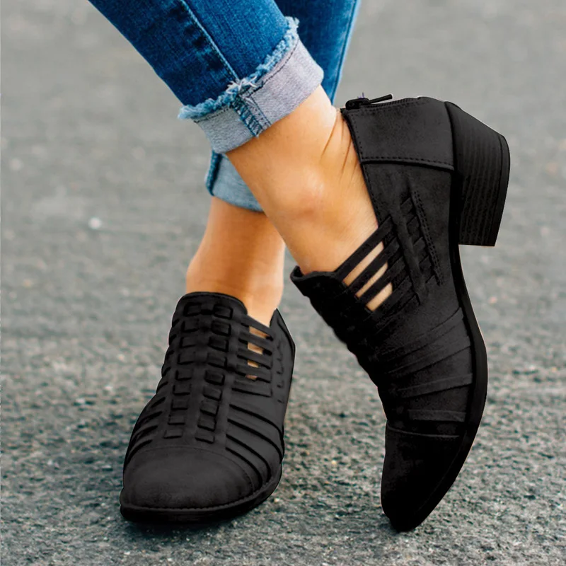 2020 женские ботильоны Женские открытые туфли на высоком каблуке Удобные низком