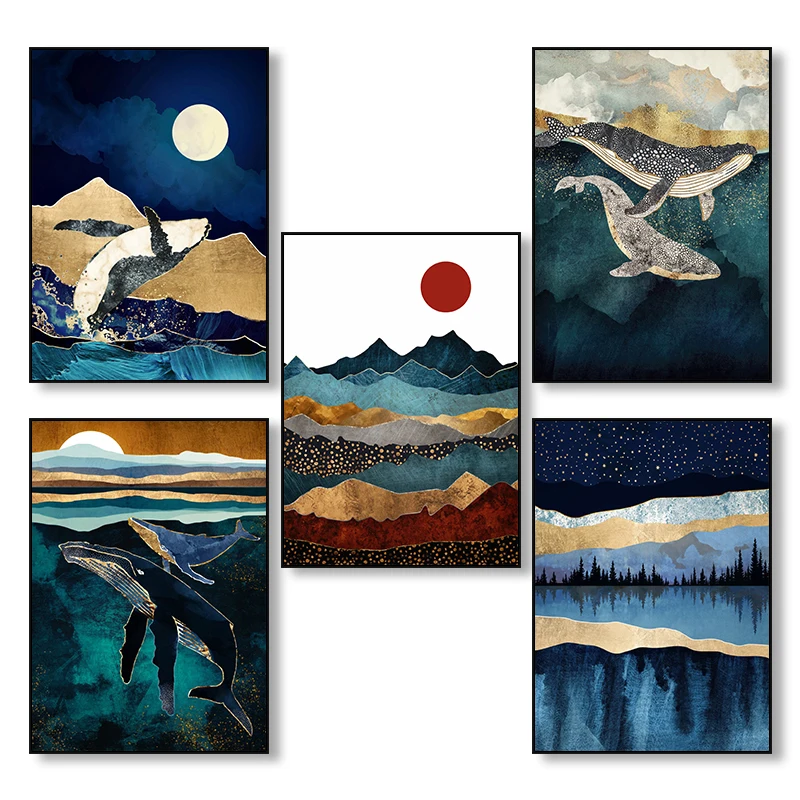 Современный абстрактный пейзаж картина Декор для дома искусство на стену солнце