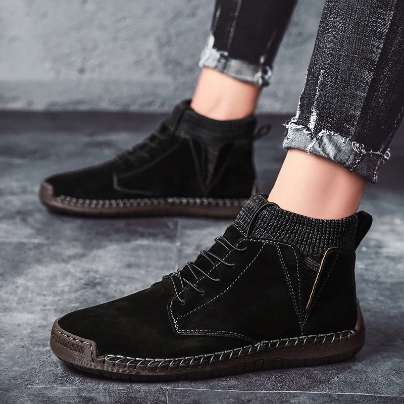 Мужские зимние плюшевые теплые ботинки высокого качества мужские мотоциклетные