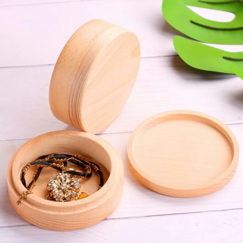 

Small Round Wooden Storage Box Home Decor Gift Packaging Solid Wood With Lid Round Jewelry Storage Display Case