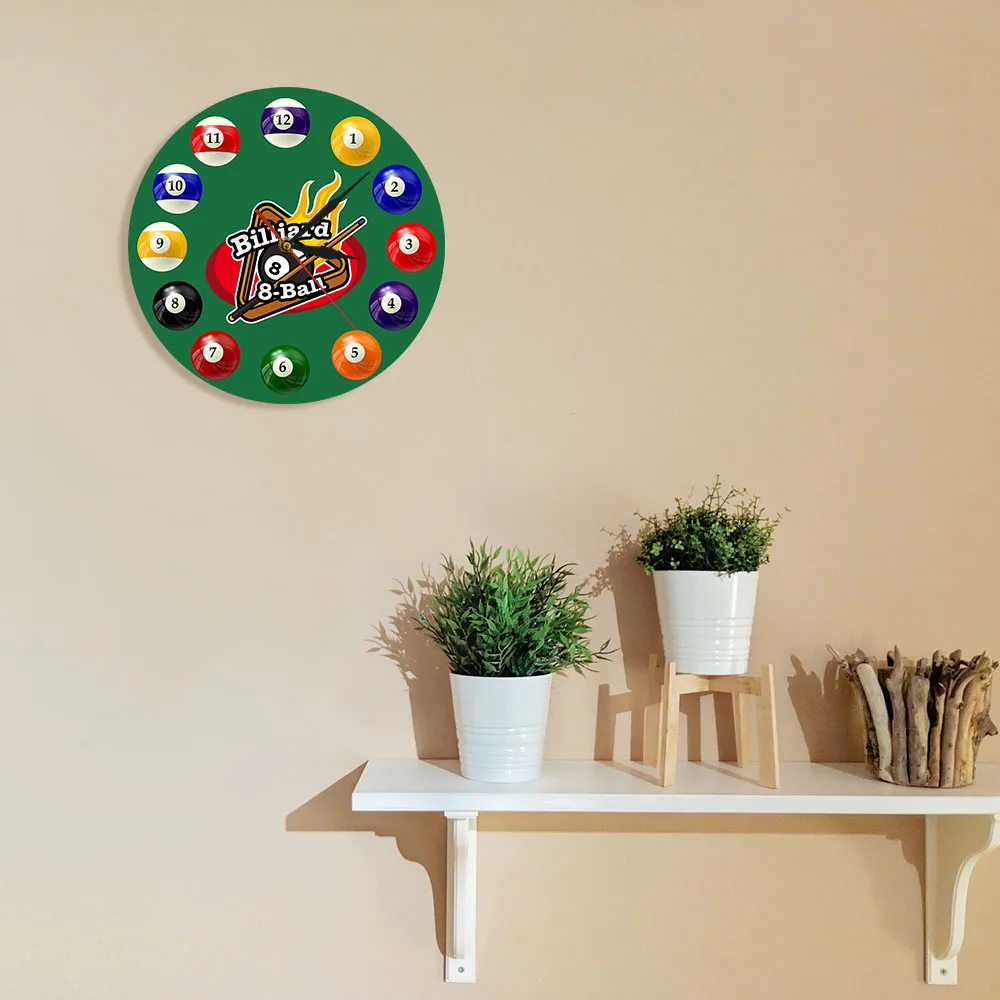 Billiard Balls Colorful Wall Clock Pool Snooker Sports Hall Game Room Decor Modern Watch Players Gift | Дом и сад