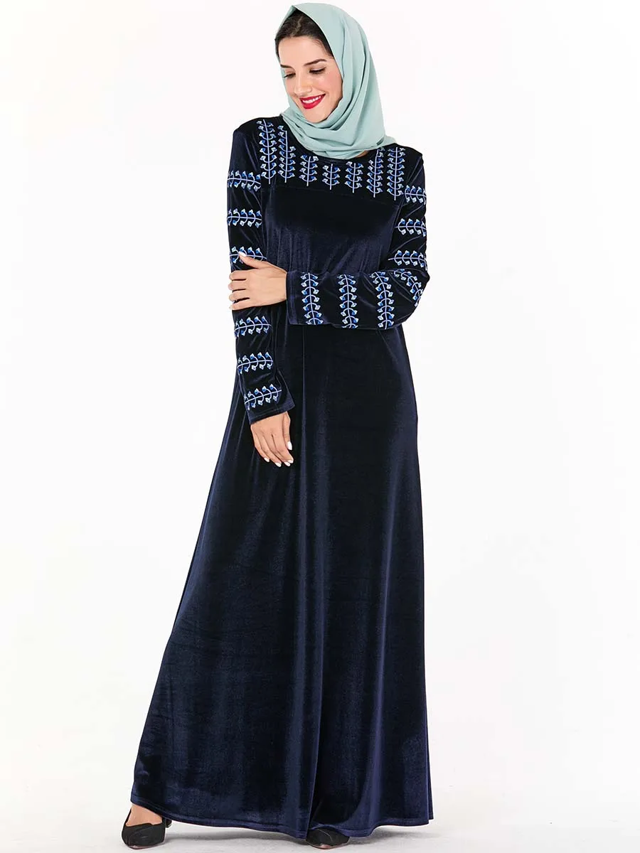 BNSQ плотное зимнее бархатное платье бордового цвета с длинными хиджабами