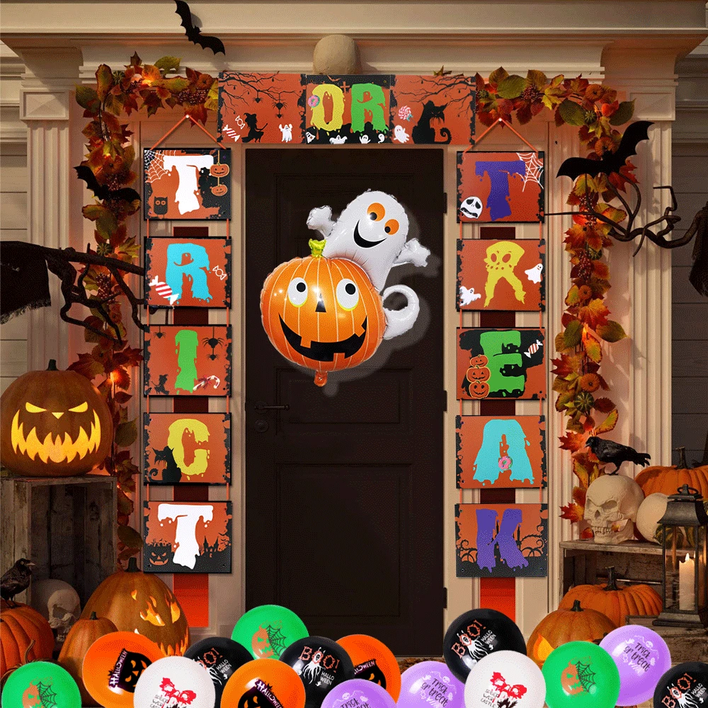 

Halloween Balloons Garland Kit Foil Balloons Door Couplet For Kids Halloween Theme Party Background Classroom Decorations Toys